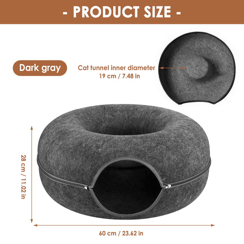 Katzenbett Donut-Tunnel 2-in-1 aus Filz – Schlaf & Spieltunnel für 1–2 Katzen