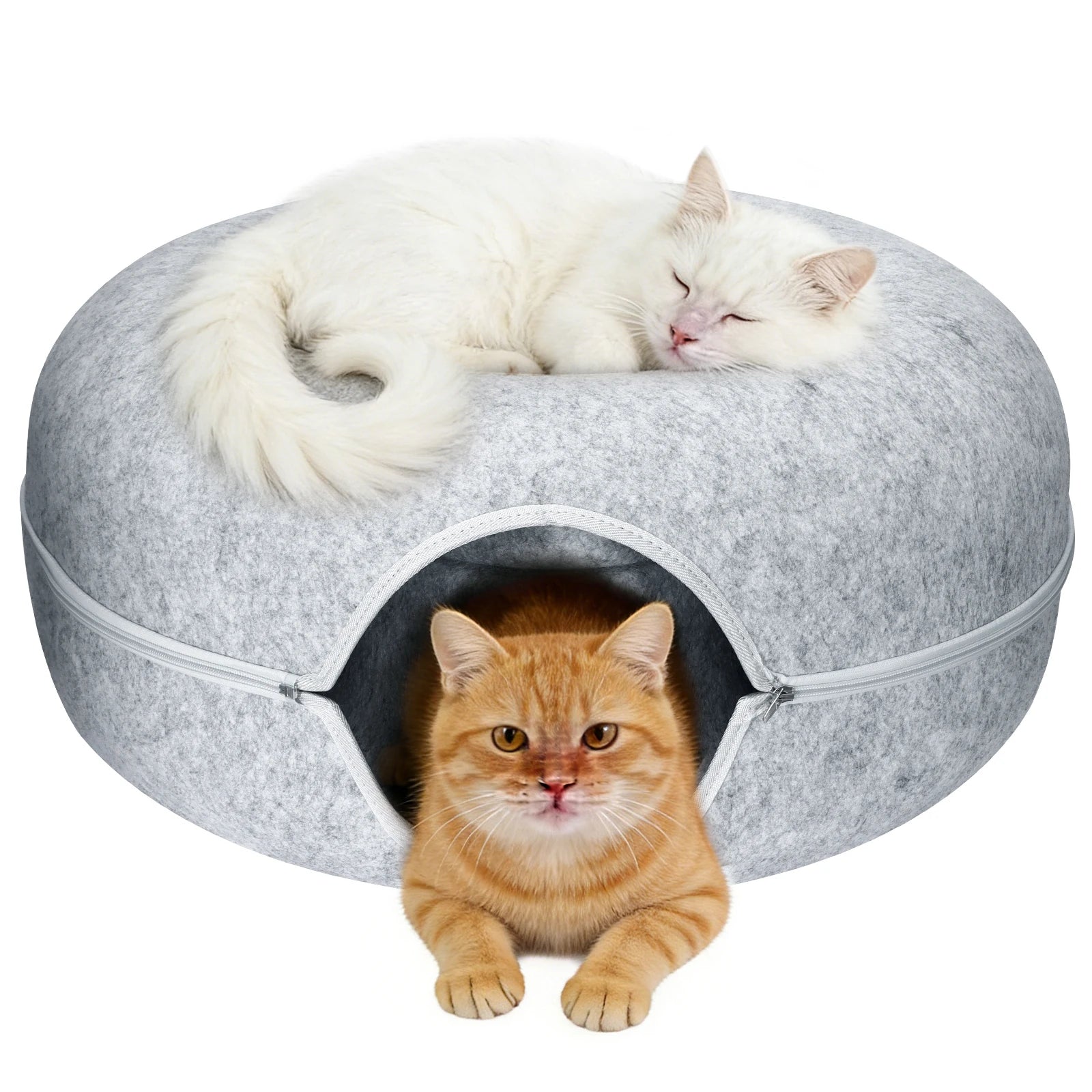 Katzenbett Donut-Tunnel 2-in-1 aus Filz – Schlaf & Spieltunnel für 1–2 Katzen