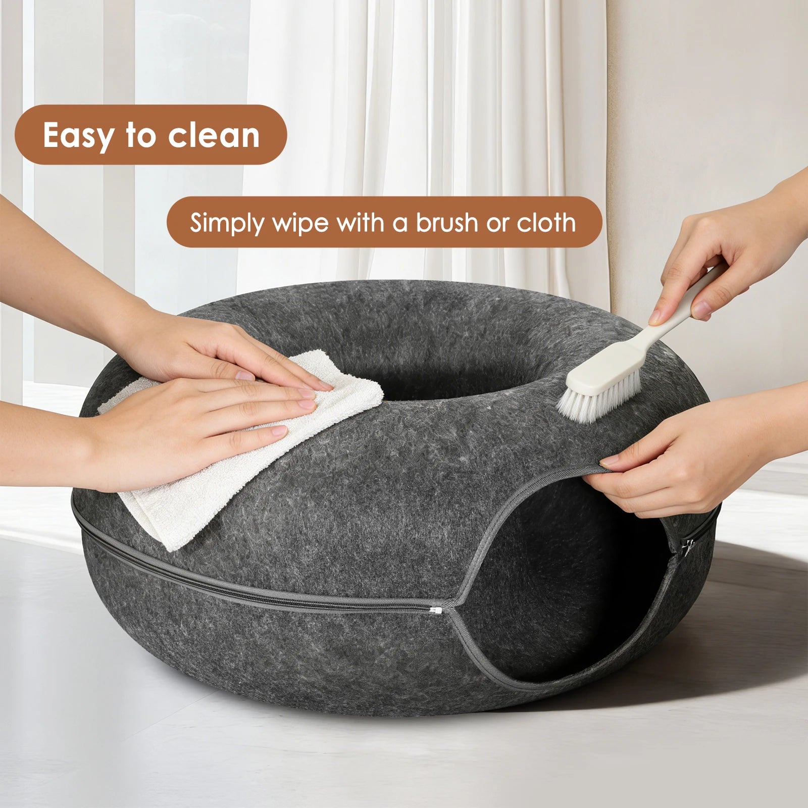 Katzenbett Donut-Tunnel 2-in-1 aus Filz – Schlaf & Spieltunnel für 1–2 Katzen